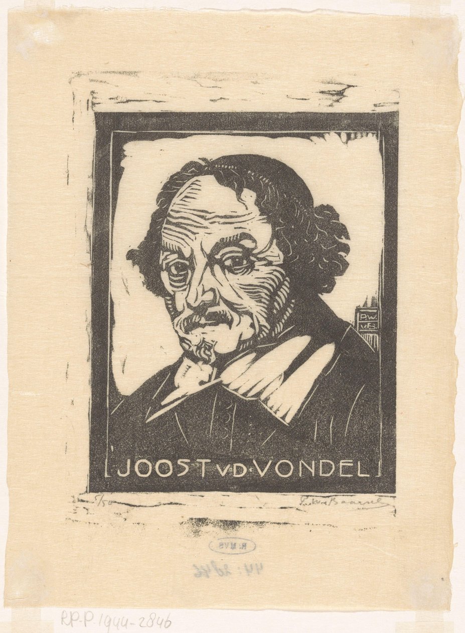 Portrait of Joost van den Vondel by Pieter Willem van Baarsel (signed by artist)