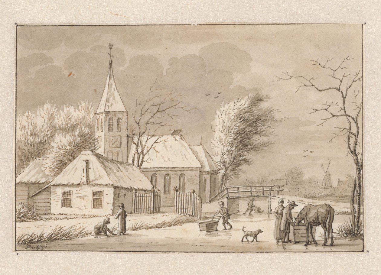 Winter Scene by a Church by Pieter de Goeje