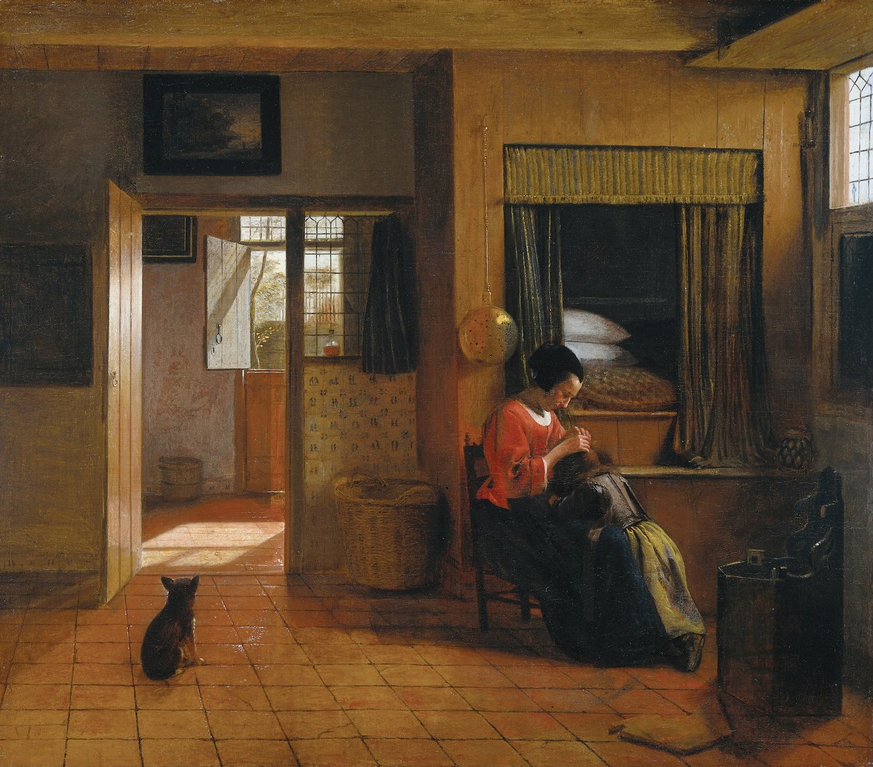 Interior with a Mother Cleaning Her Child