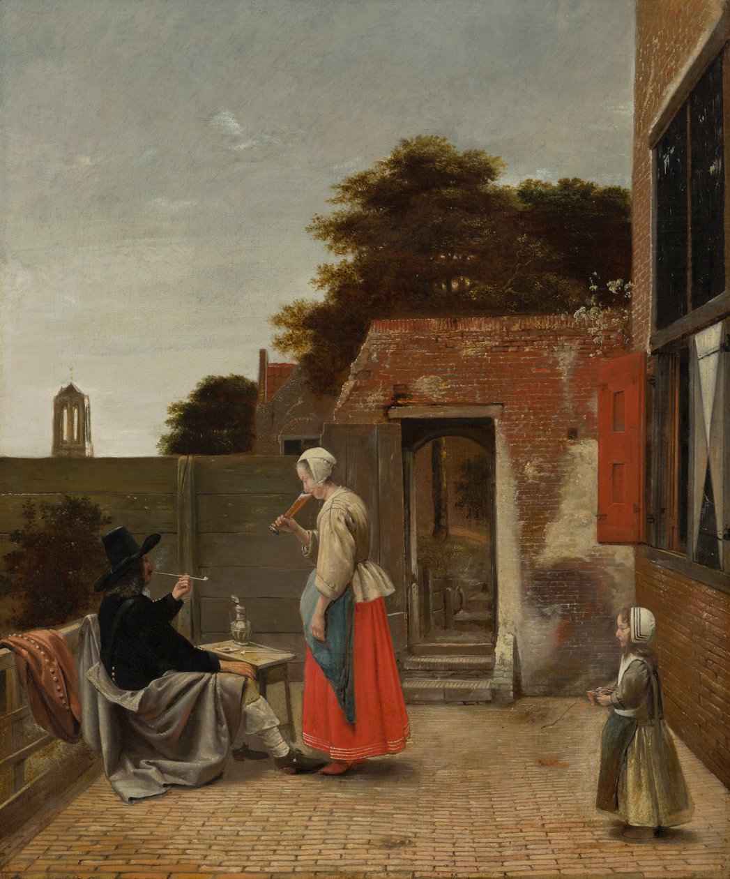 Courtyard with a Man Smoking and a Woman Drinking by Pieter de Hooch