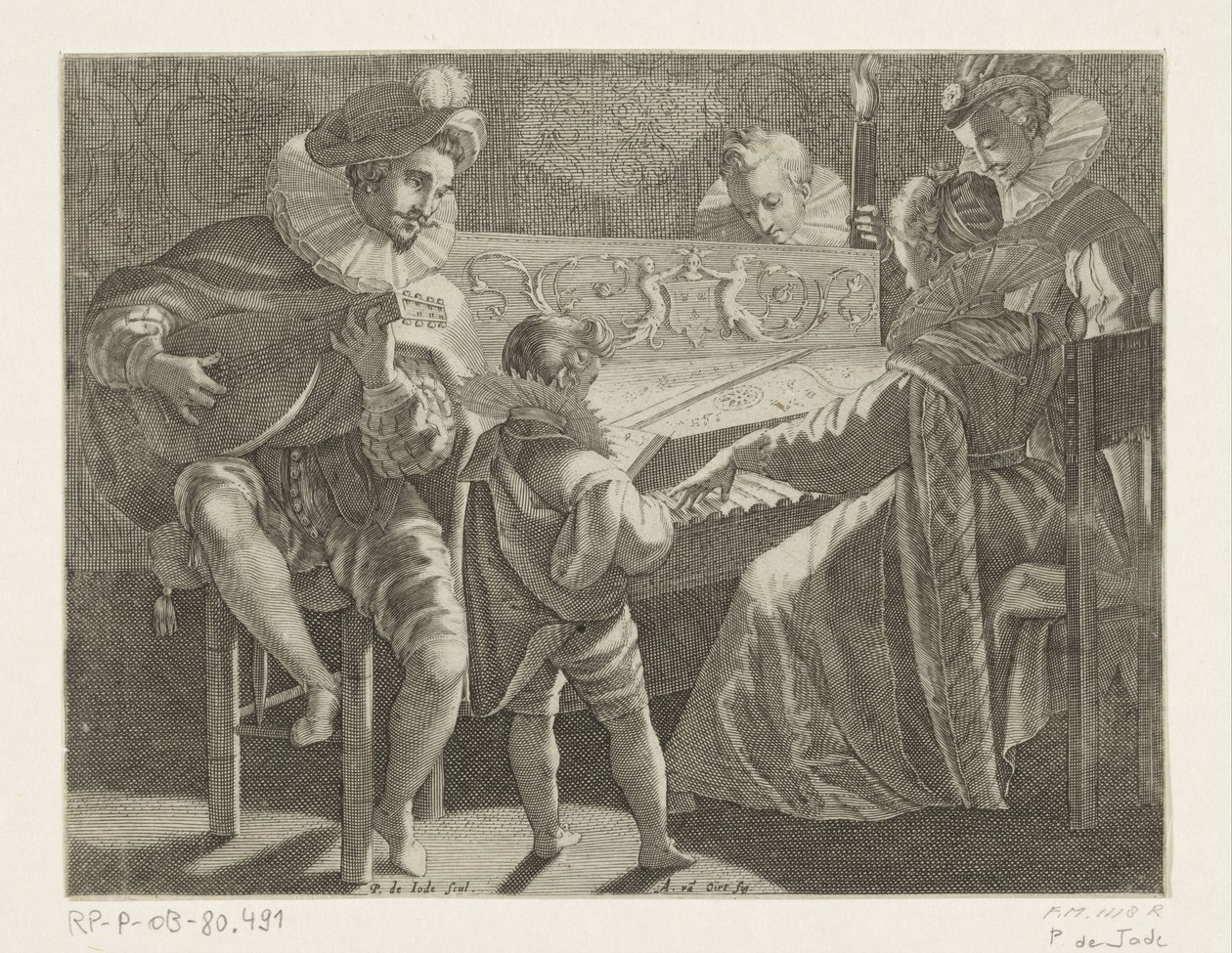Music-making company by torchlight, ca. 1600 by Pieter de Jode (I)