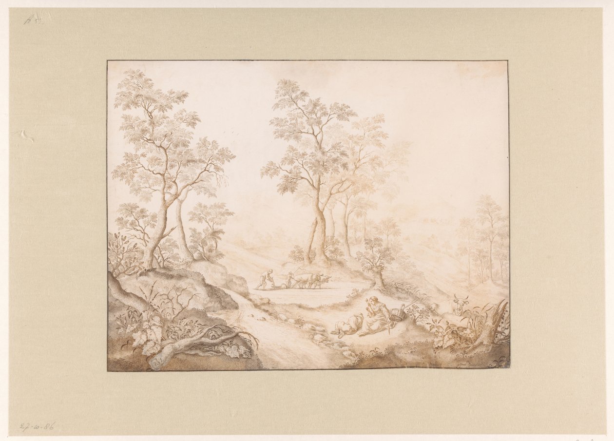 Tree-Rich Landscape with Woman, Man, and a Farmer by Pieter de Porck