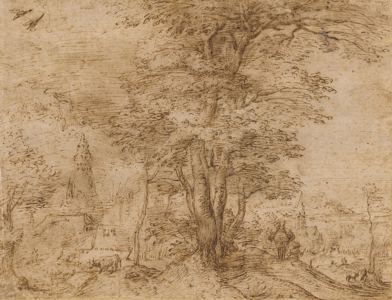 A Village with a Group of Trees and a Mule by Pieter Bruegel the Elder