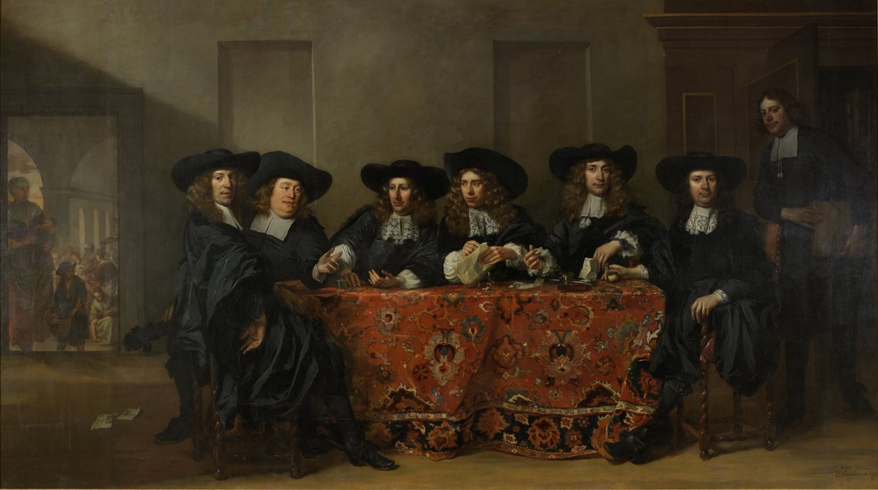 Six Regents and the Housemaster of the Oudezijds Institute for the Outdoor Relief of the Poor by Pieter van Anraedt