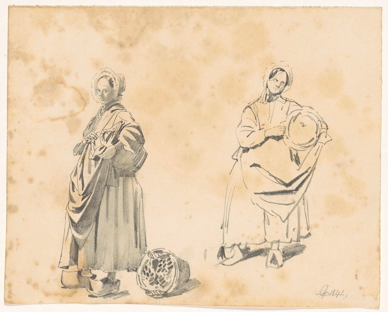 Two Studies of a Standing Woman with Basket by Pieter van Loon