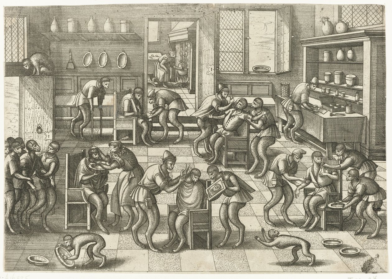 Barbers and Surgeons Shop (Apenspel series) by Pieter van der Borcht (I)