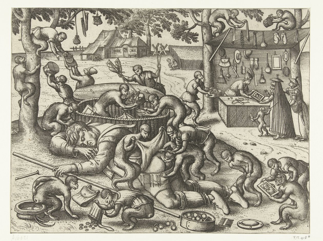 Sleeping Peddler Robbed by Monkeys by Pieter van der Borcht (I)