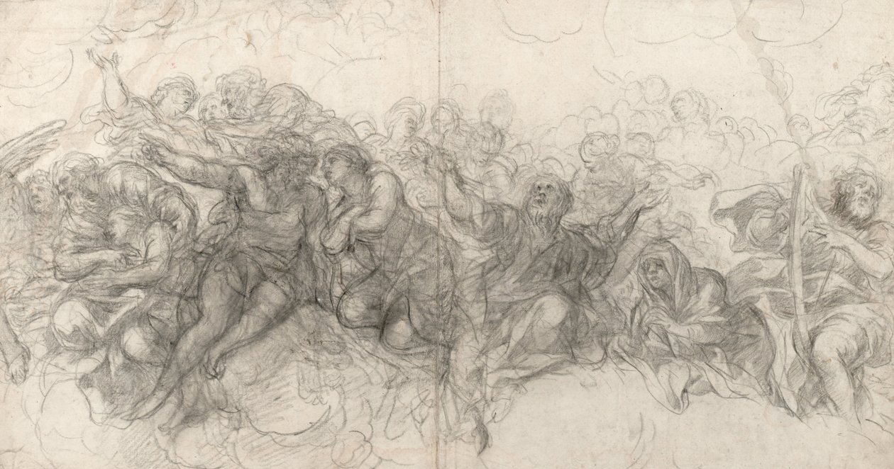 Abraham and Isaac, Adam and Eve, Noah, and, on the Right Edge, David with a Harp, 1647 by Pietro da Cortona