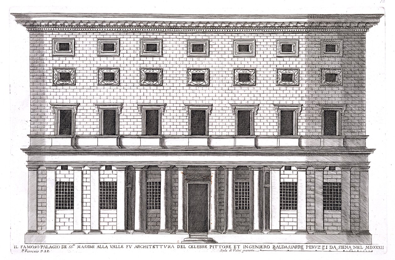 View of the facade of Palazzo Massimi alla Valle, Rome, designed by Baldassarre Peruzzi in 1532 by Pietro Ferrerio