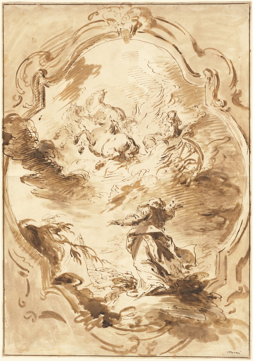 Elisha Watching Elijah Ascend in the Fiery Chariot by Pietro Antonio Novelli