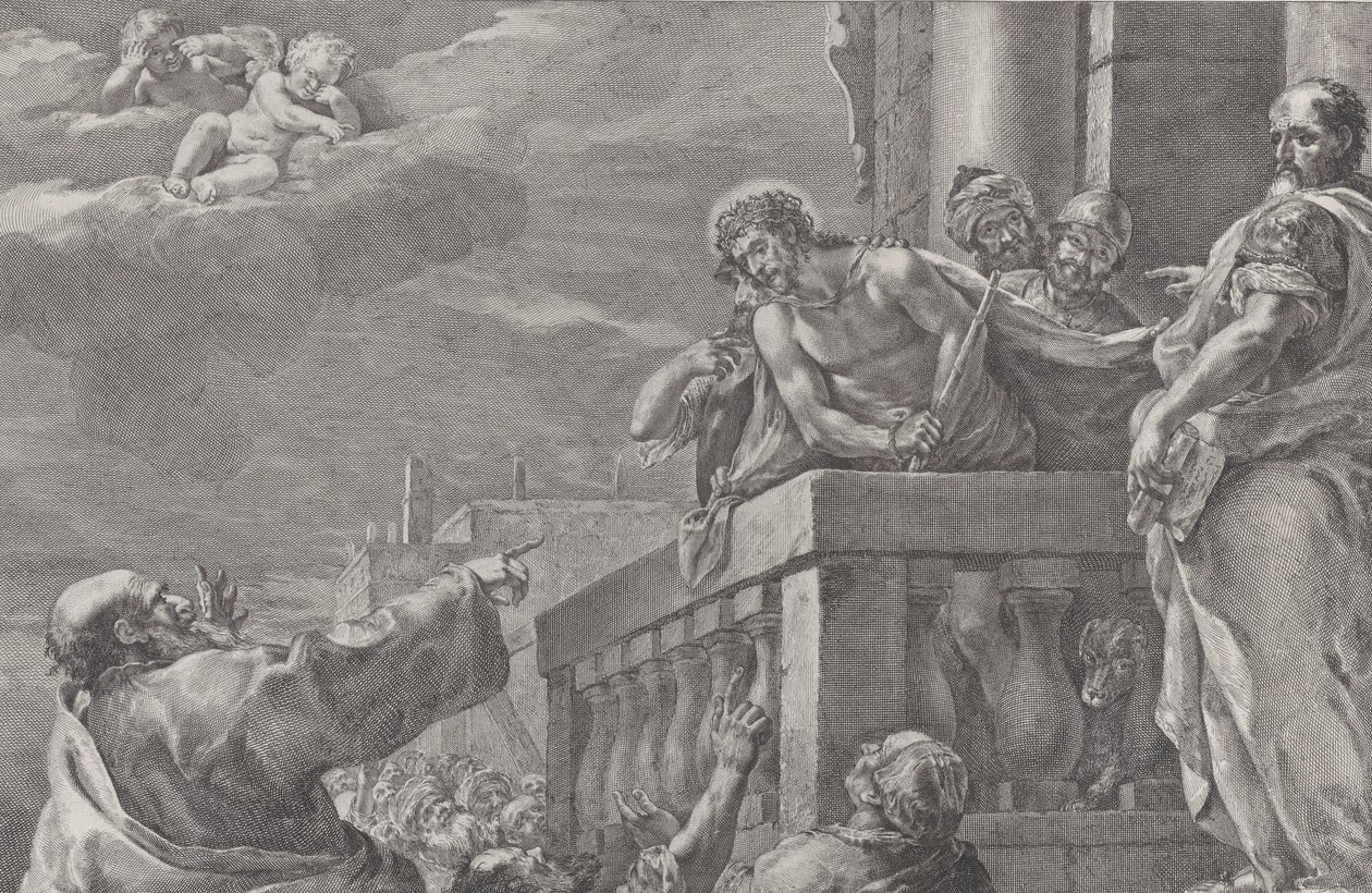 Christ on a Balcony Surrounded by Guards, Pilate Stands to the Right Gesturing, ca. 1730-39 by Pietro Monaco