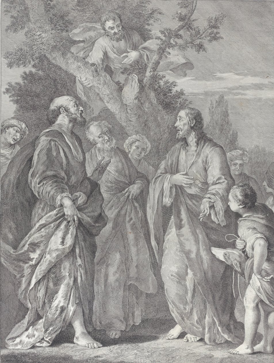 Conversion of Zacchaeus, with Christ at Right Addressing the Tax Collector, 1730-39 by Pietro Monaco