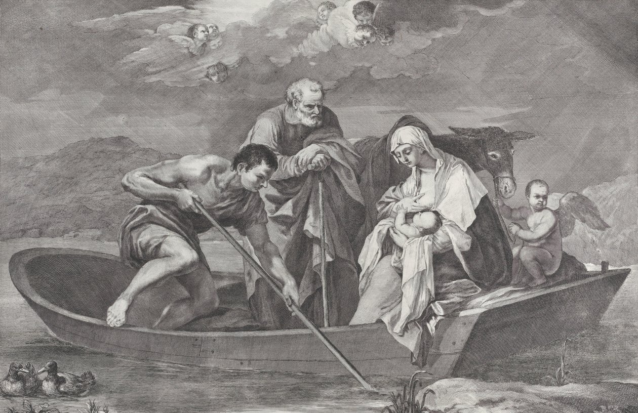 The Flight into Egypt, with the Holy Family in a Boat by Pietro Monaco