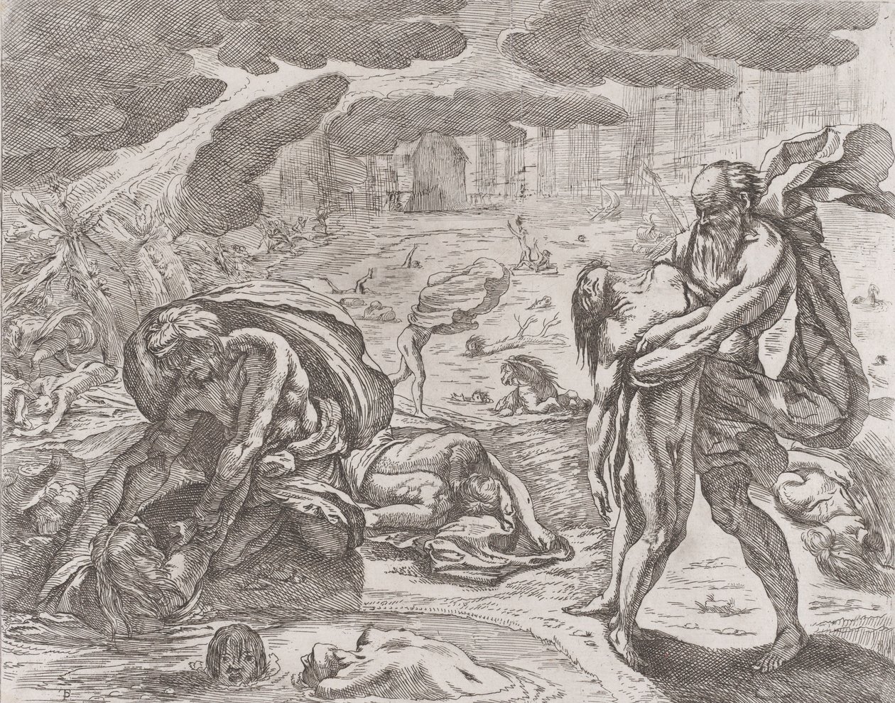 The deluge, figures being pulled from the water by Pietro Testa