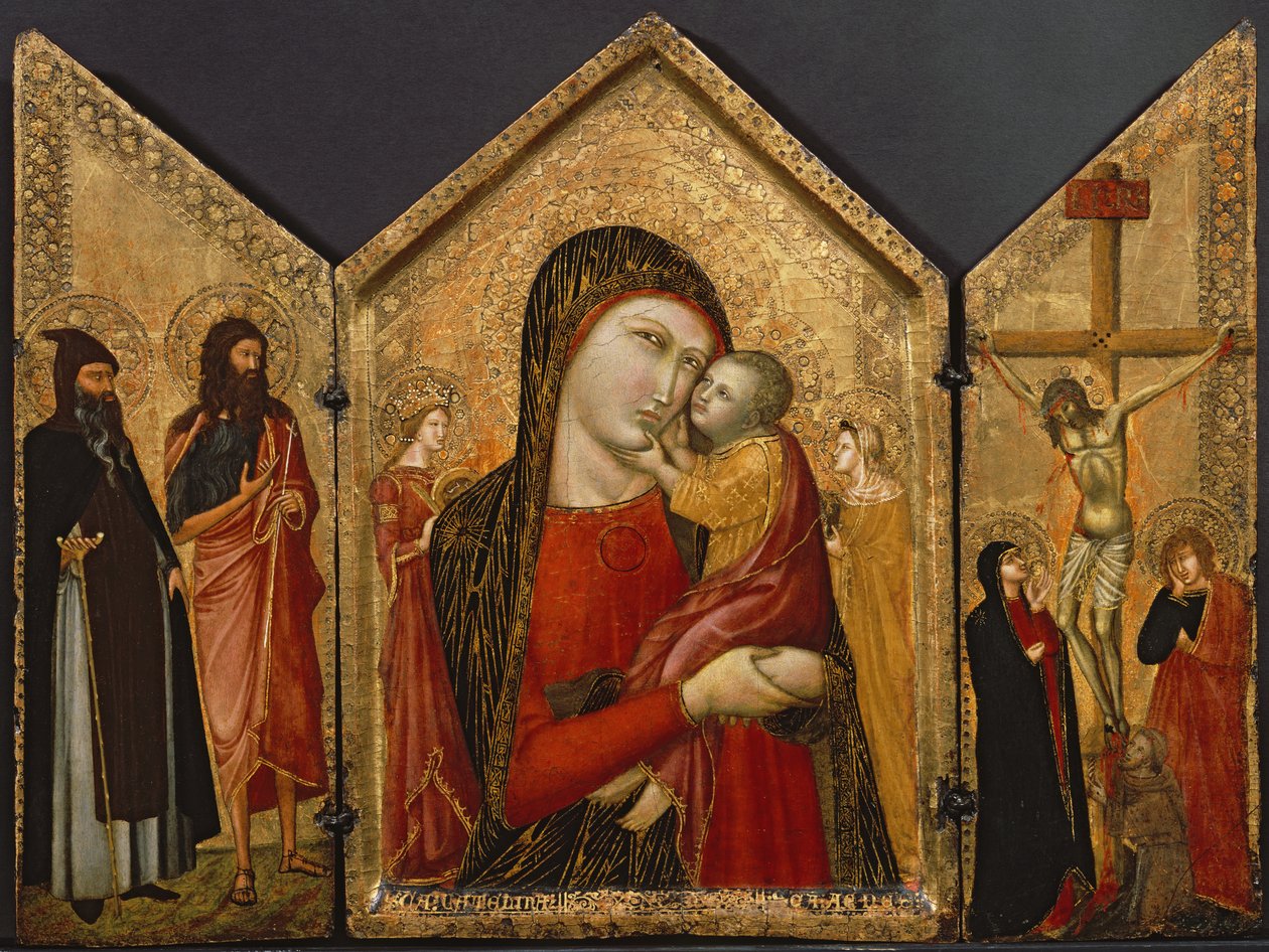 Madonna and Child, the Crucifixion, and Saints by Pietro follower of Lorenzetti