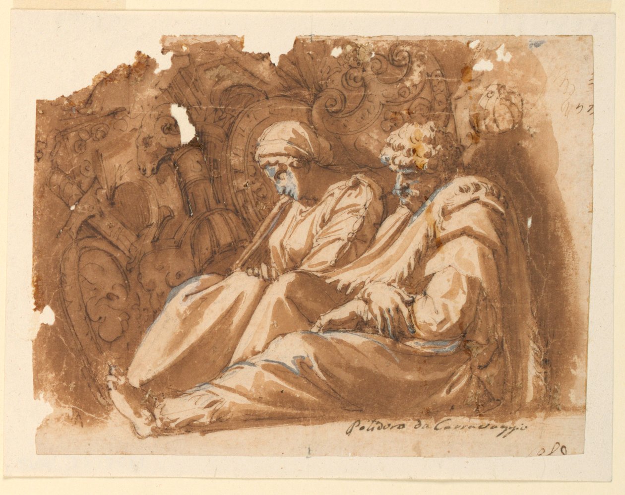 Seated Figures with Trophy by Polidoro da Caravaggio