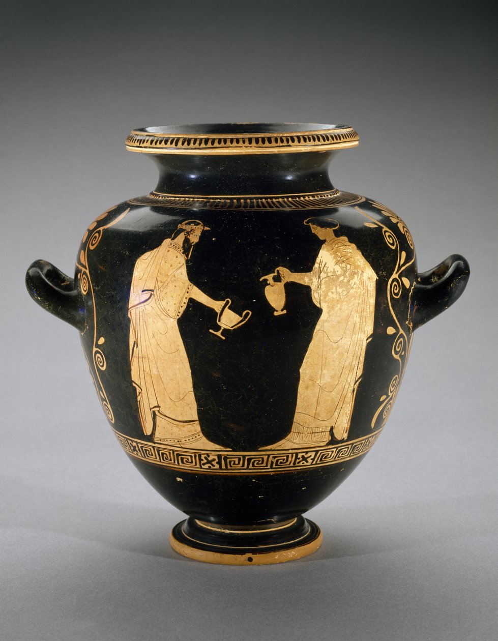Red-Figure Stamnos with Scene of Dionysus with Handmaid by Polygnotos Polygnotos