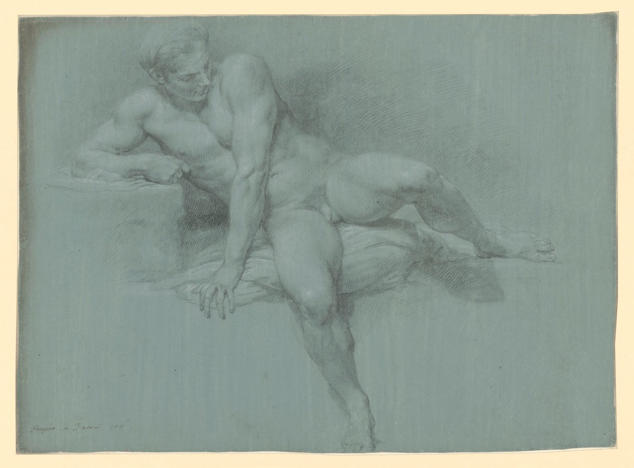 Study of a Reclining Male Model, Supporting Himself with His Left Arm by Pompeo Girolamo Batoni