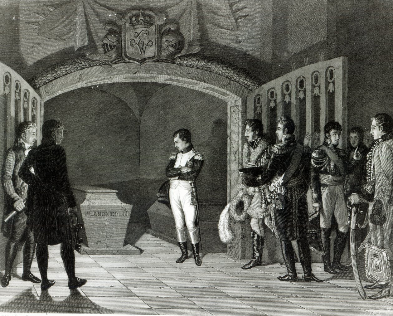 Napoleon Meditating before the Tomb of Frederick II of Prussia in the Crypt of the Garnisonkirche in Potsdam by Ponce-Camus. Marie Nicholas