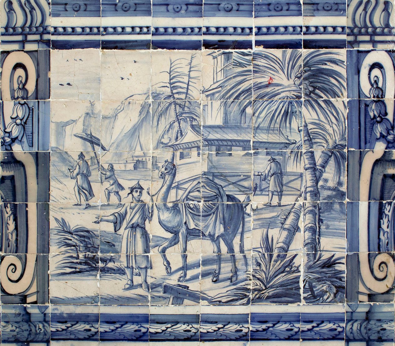 Scene with a camel in Asia - Azulejos, painted faience by Portuguese School
