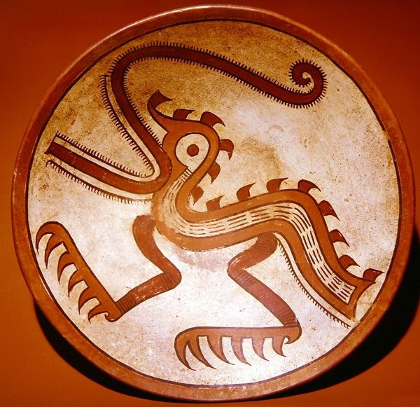 Bowl depicting a composite monster with bird and crocodile elements, from Cative, Sona, Veraguas Province, Panama, Early Cocle style by Pre-Columbian Pre-Columbian