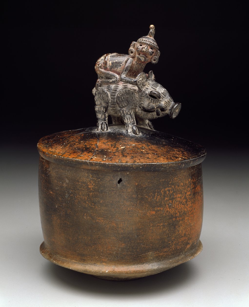 Lidded bowl with a man riding a peccary, 250-550 by Pre-Columbian Pre-Columbian