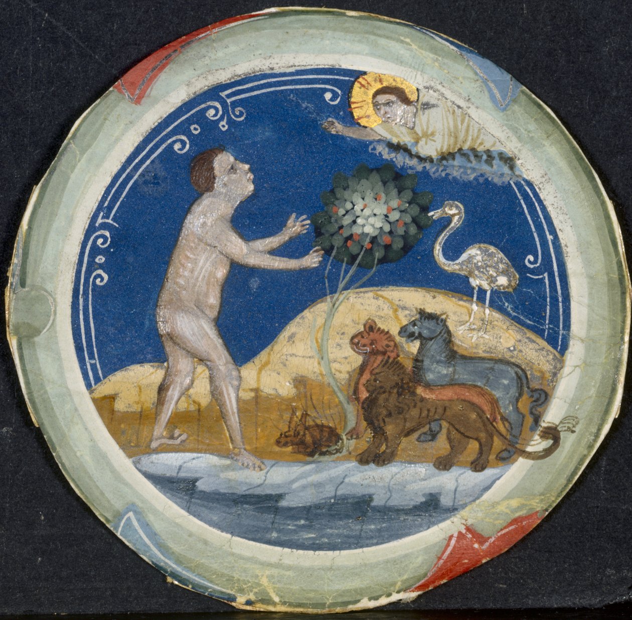 Medallion from the border of a latin bible the sixth day of creation