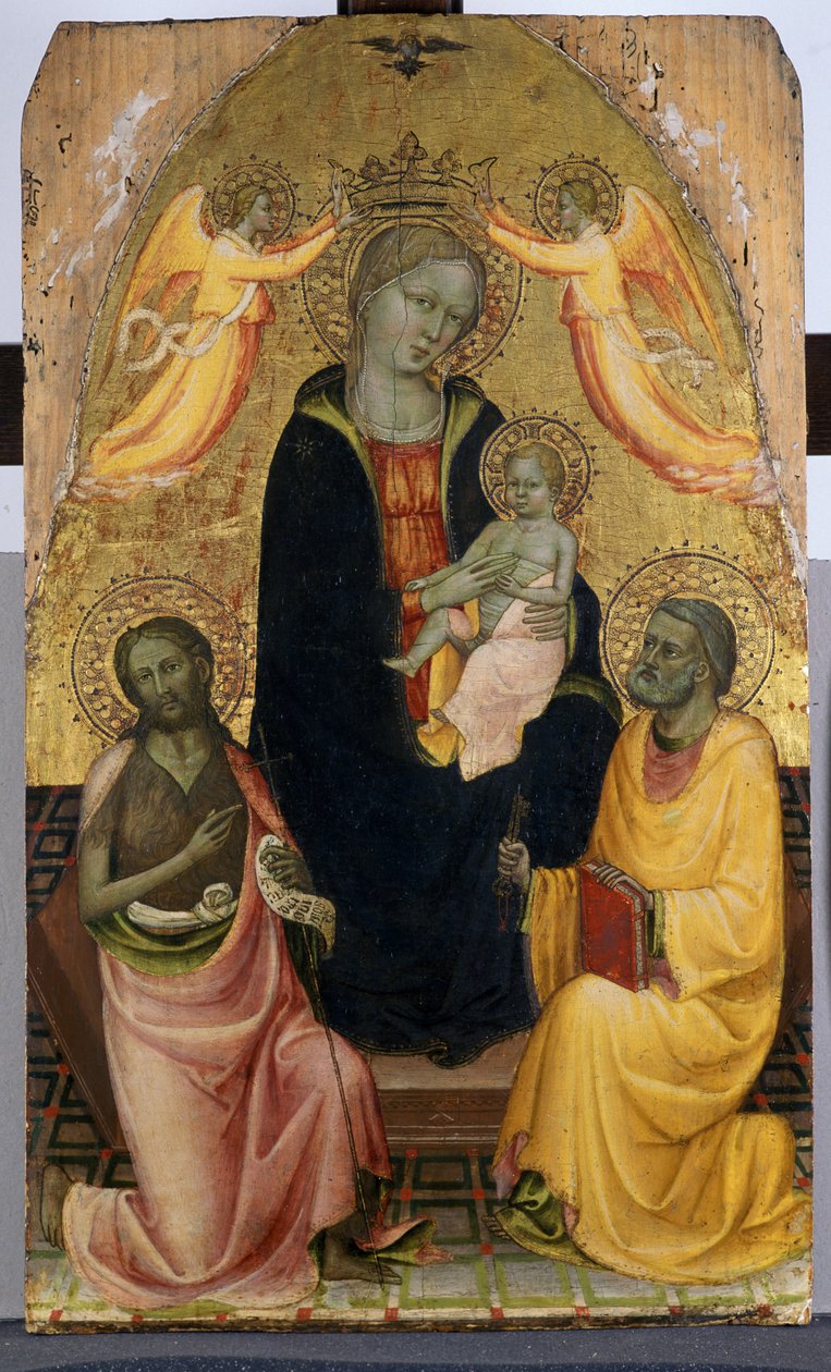 Enthroned Madonna and Child Being Crowned by Two Angels, John the Baptist and the Apostle Peter, c.1410-20 by Pseudo Baldese Pseudo Baldese