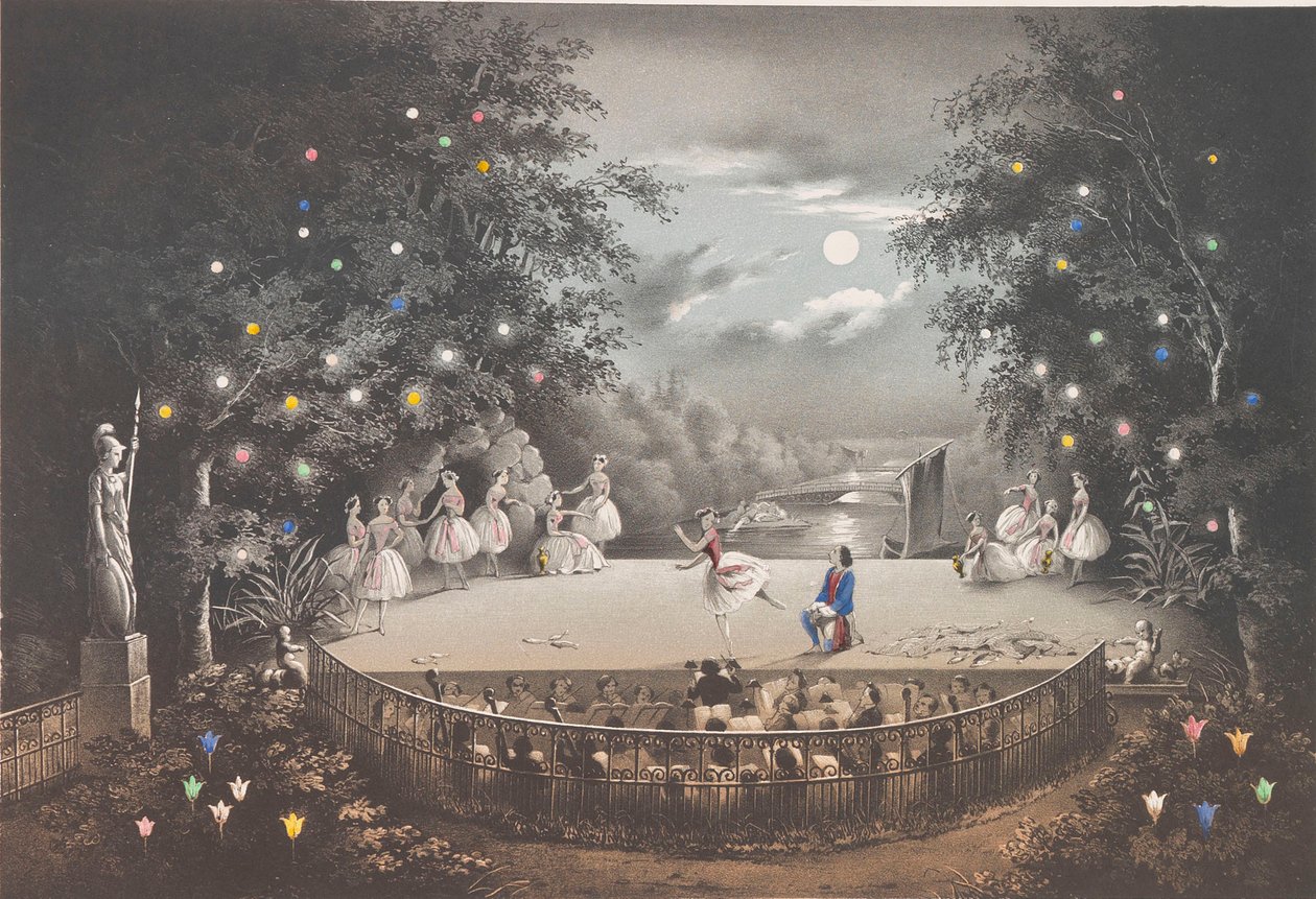 The Ballet Naiad and Fisherman by C. Pugni in the Pink Pavilion, in the Peterhof Park, 1851 by Pyotr Fyodorovich Borel