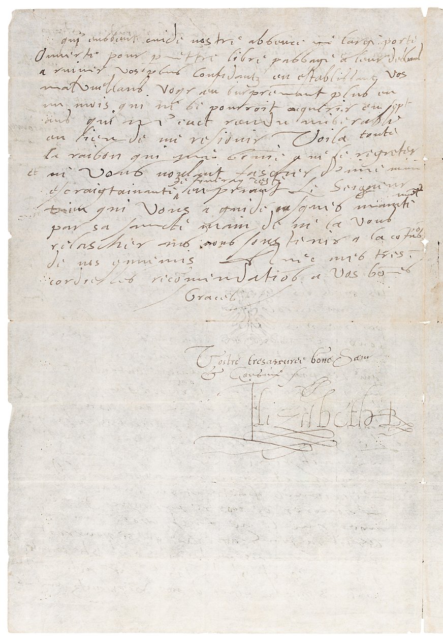Letter in French from Elizabeth I of England to Henry of Navarre, Later Henry IV of France by Queen Elizabeth I of England and