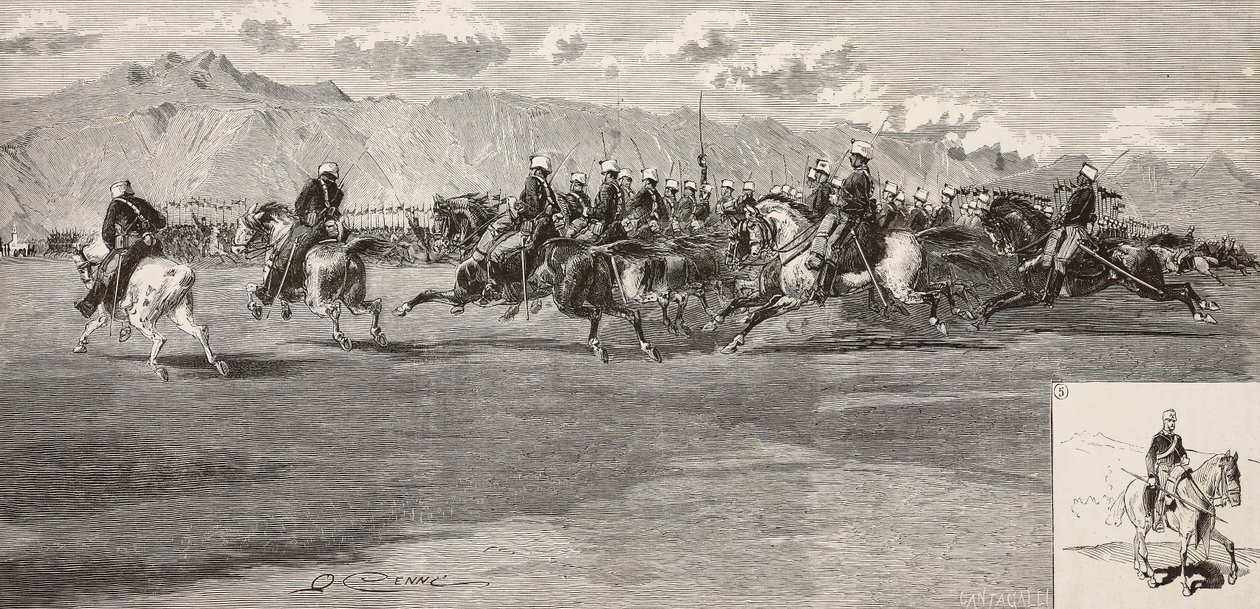 Cavalry exercises on 17 September, with lancer on right, Pordenone by Quinto Cenni