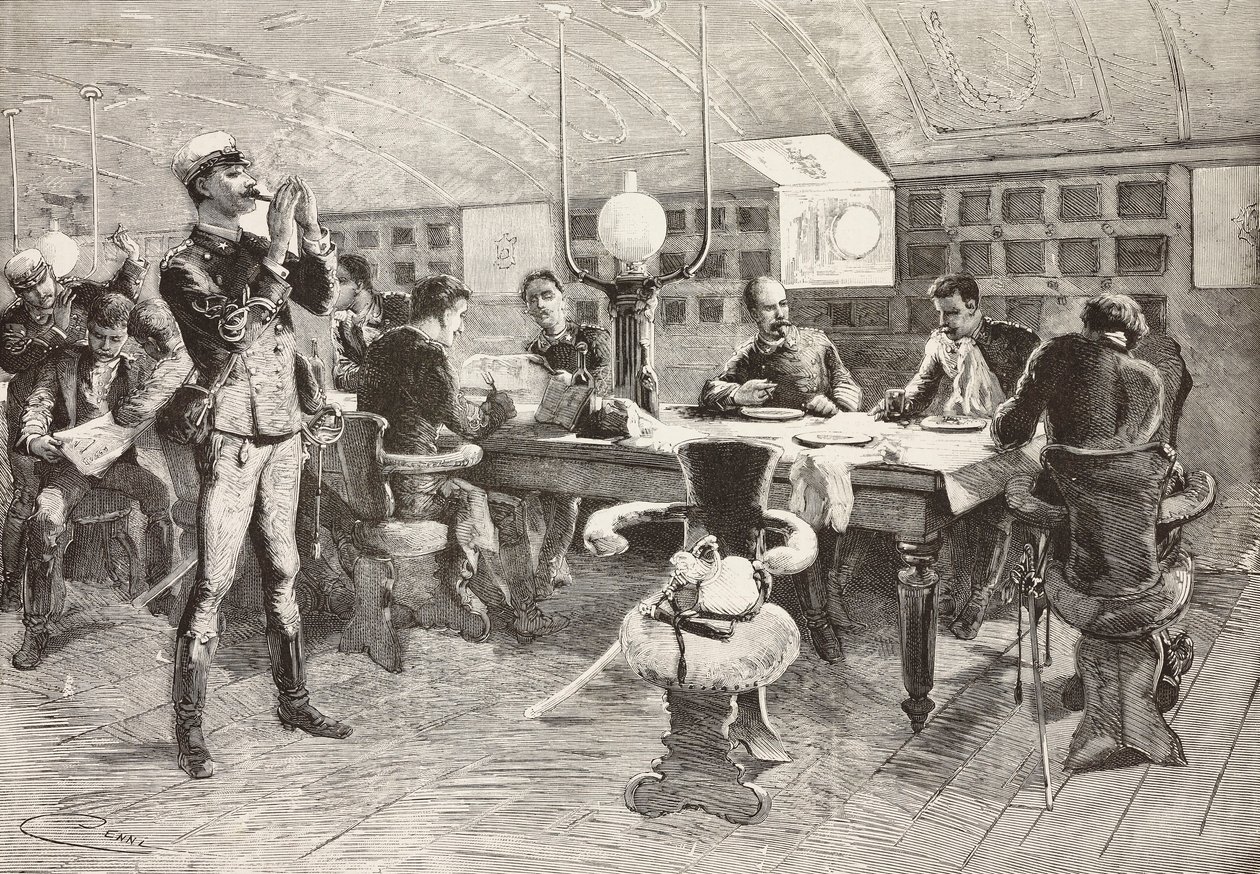 Italian officers inside cabin on ship Gottardo, Italian expedition in Red Sea by Quinto Cenni