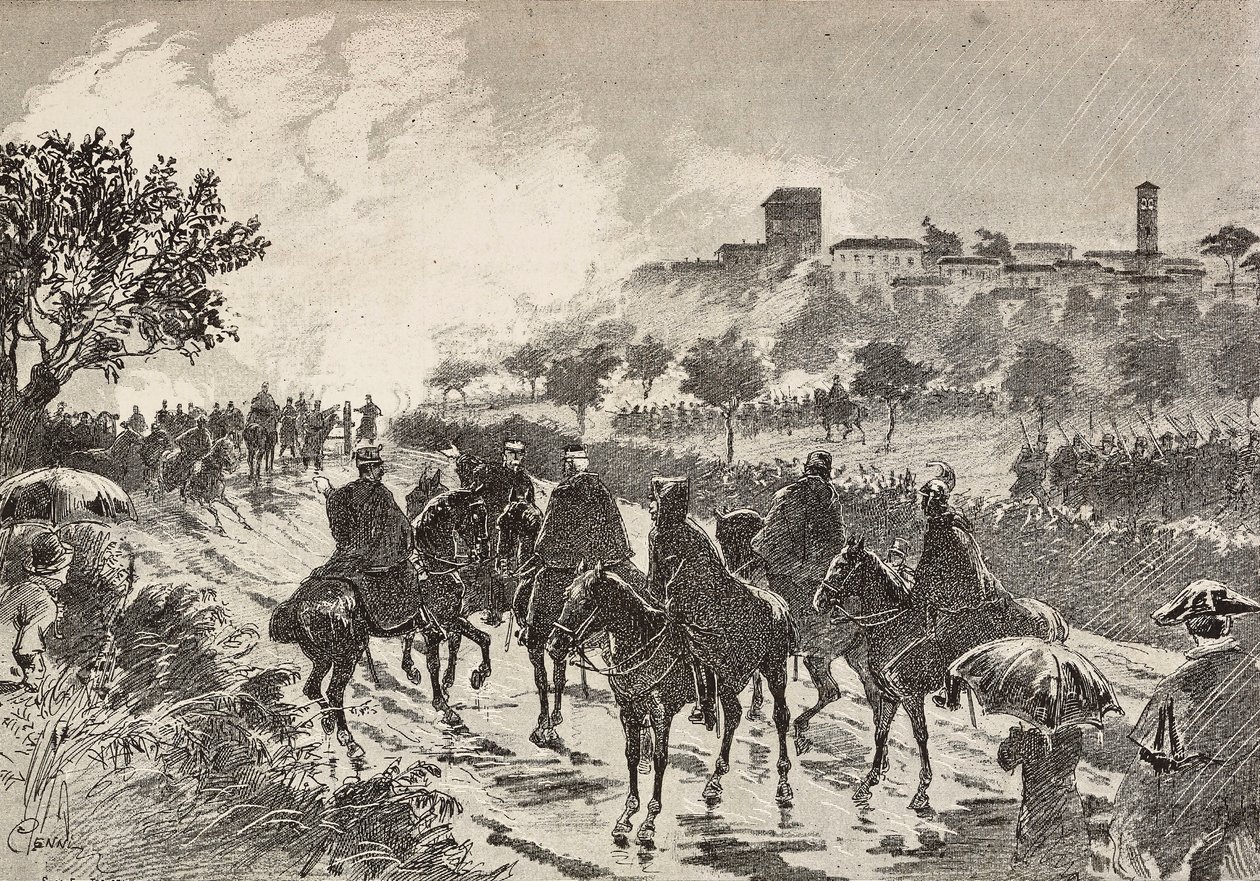 Italian soldiers on horseback moving from Copreno to Cermenate, Italy by Quinto Cenni