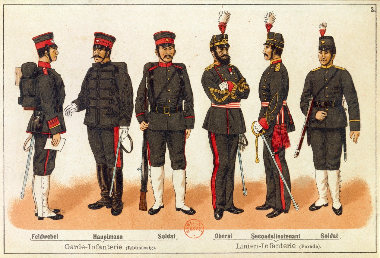 Sino-Japanese War - Uniforms of Japanese Army, Engraving, Leipzig by Quinto Cenni
