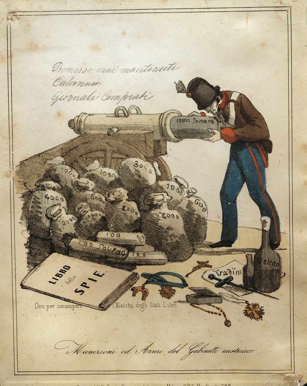 Weapons and ammunitions of Austrian ministry, anti-Austrian Venetian satire by Quinto Cenni