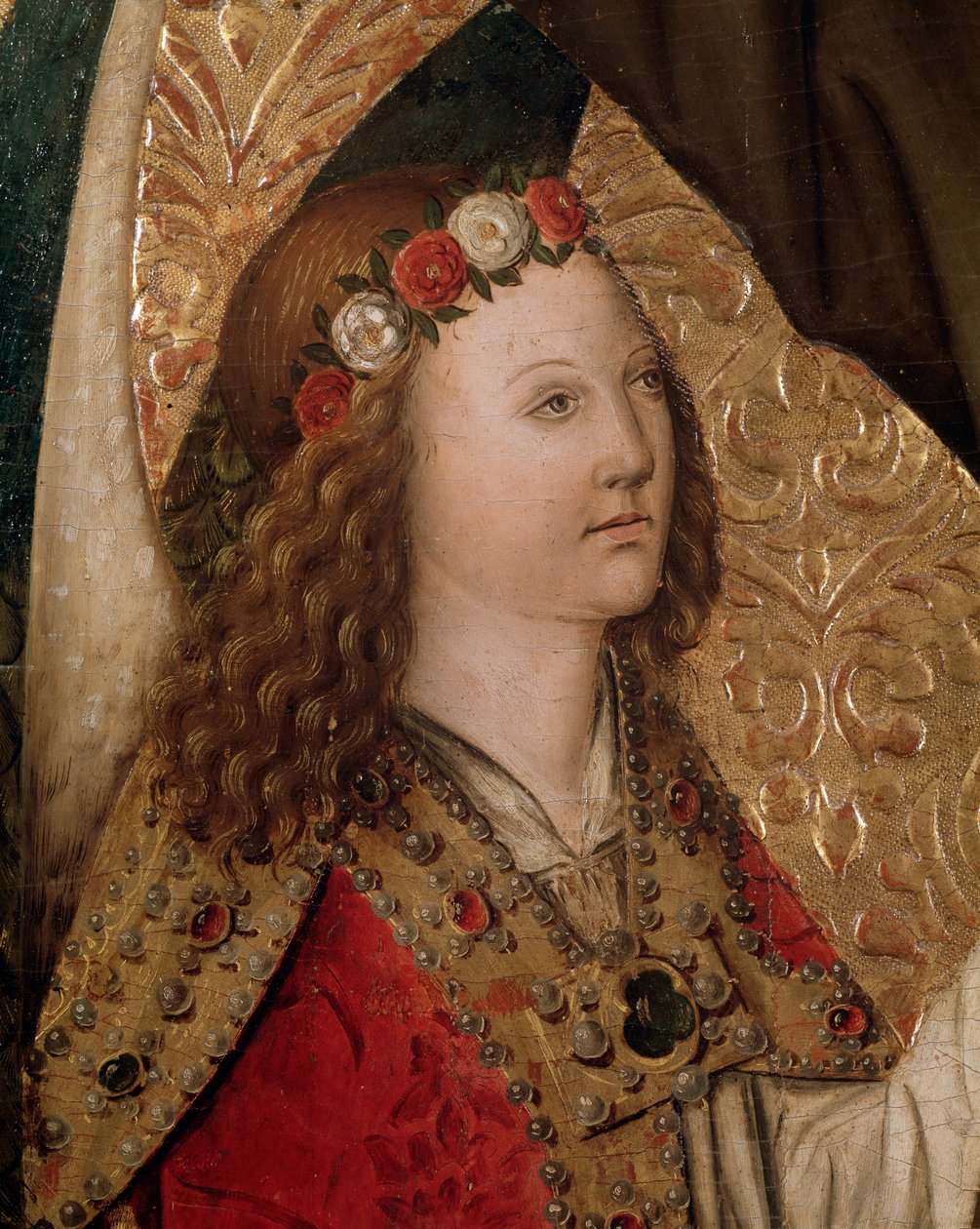 An angel, detail from St Bernardin of Siena altarpiece by Rafael & Figuera Joan (active c.1454-1477) Tomas