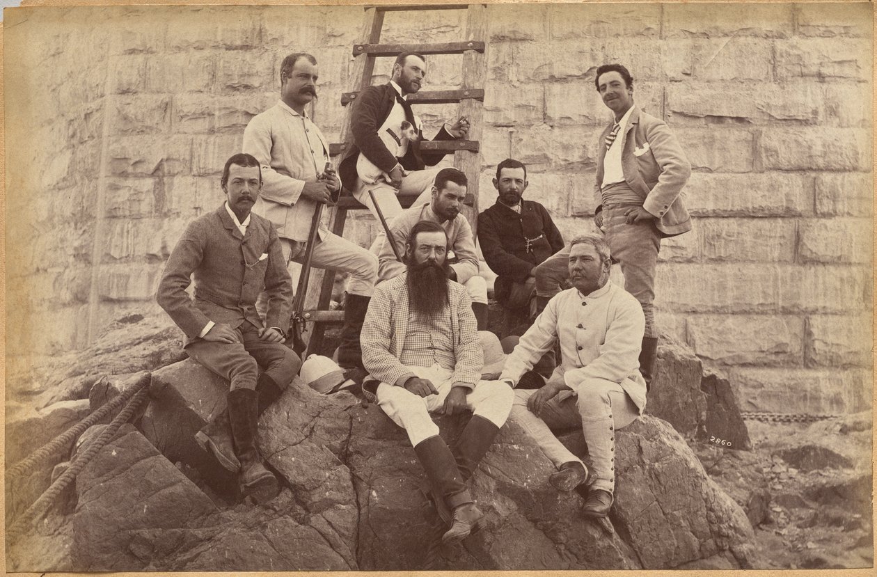 Managing Staff of Meprs. Glover & Co. at Sindh Bridge (recto, top) by Raja Deen Dayal
