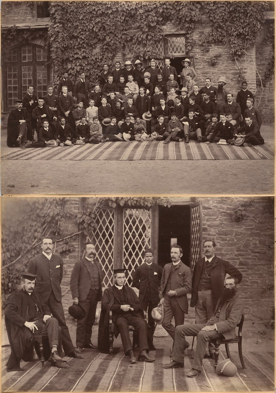 Principal and Teachers of Bishop Cotton School, Shimla (front); Middle Class Students and Staff, Bishop Cotton School, Shimla (back) by Raja Deen Dayal