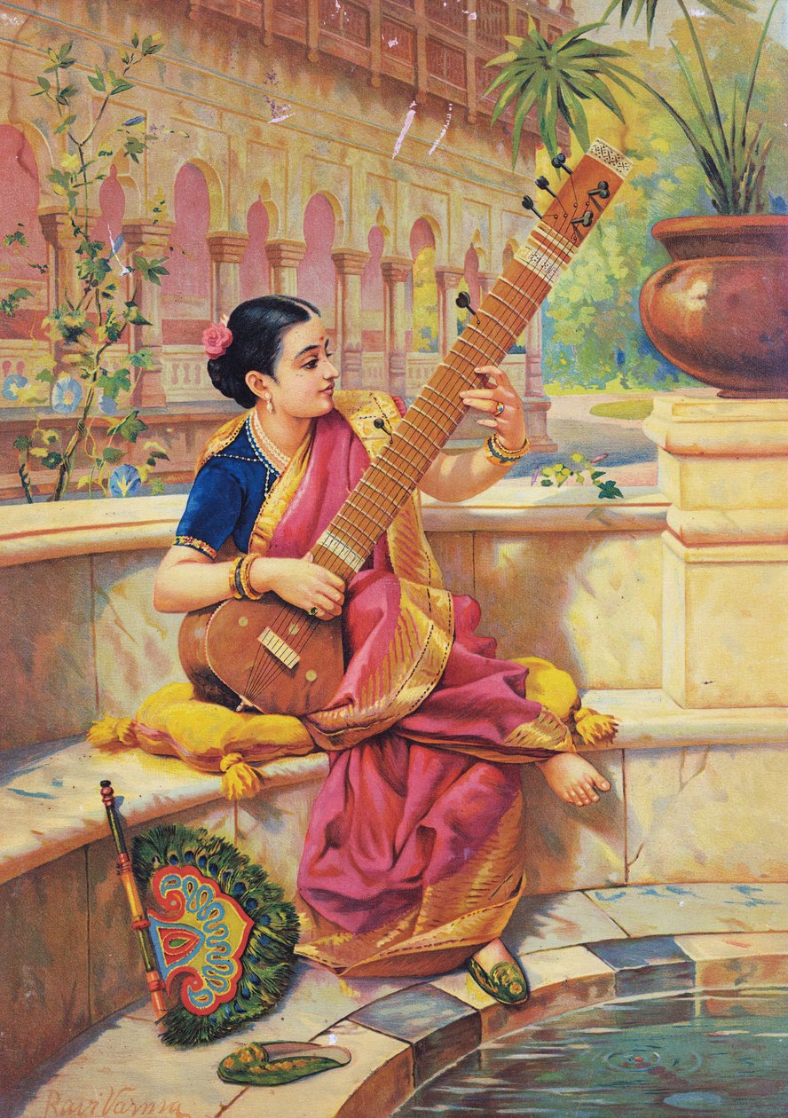 Kadambari playing sitar, edit by Raja Ravi Varma