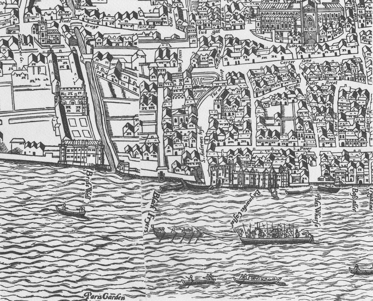 Detail of River Thames and St Paul