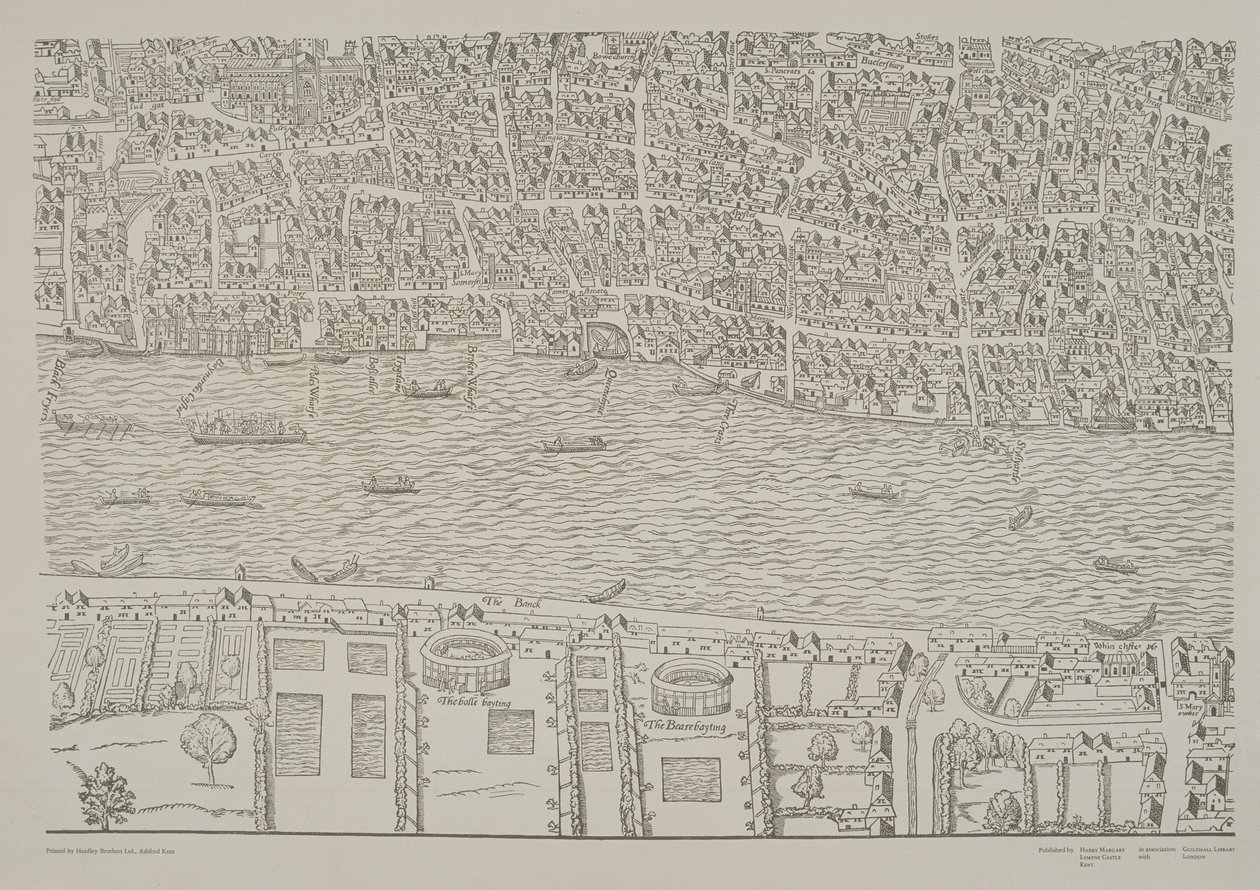Map of London, showing the Bear Baiting Garden in Southwark by Ralph Agas