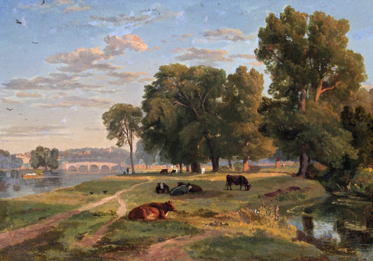 Thames at Richmond from Middlesex Bank, Looking Towards Bridge by Ramsay Richard Reinagle