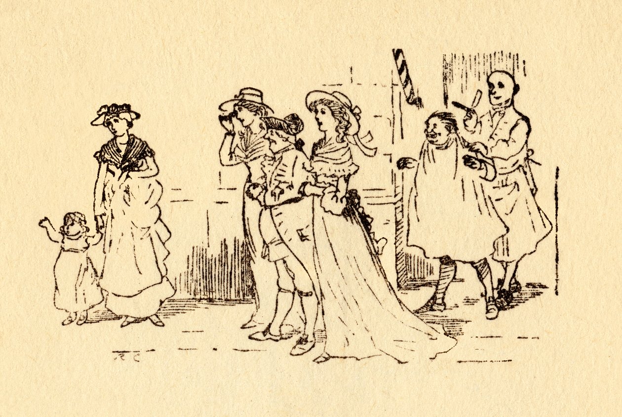 Bystanders watch as John Gilpin gallops past by Randolph Caldecott