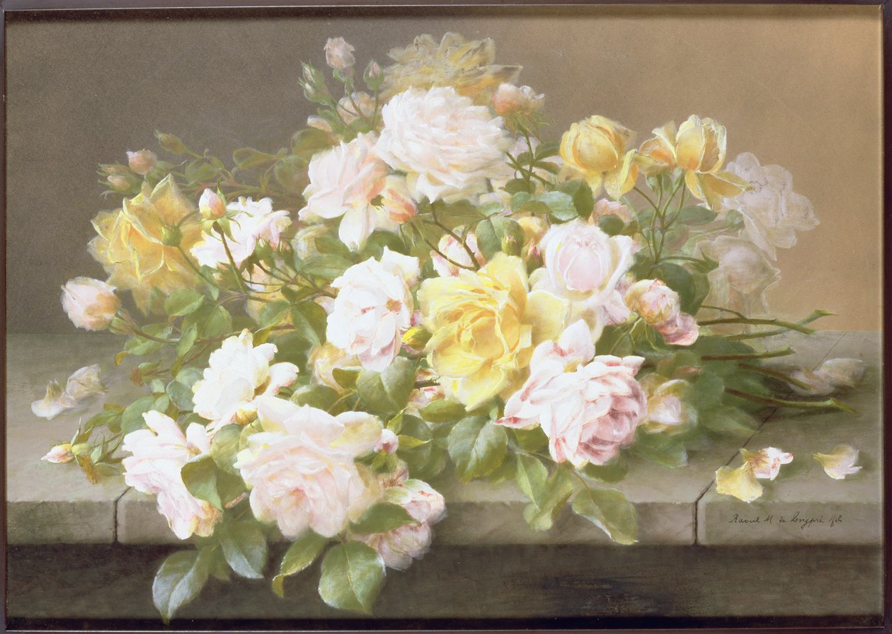 Pink and Yellow Roses by Raoul M. de Longpre