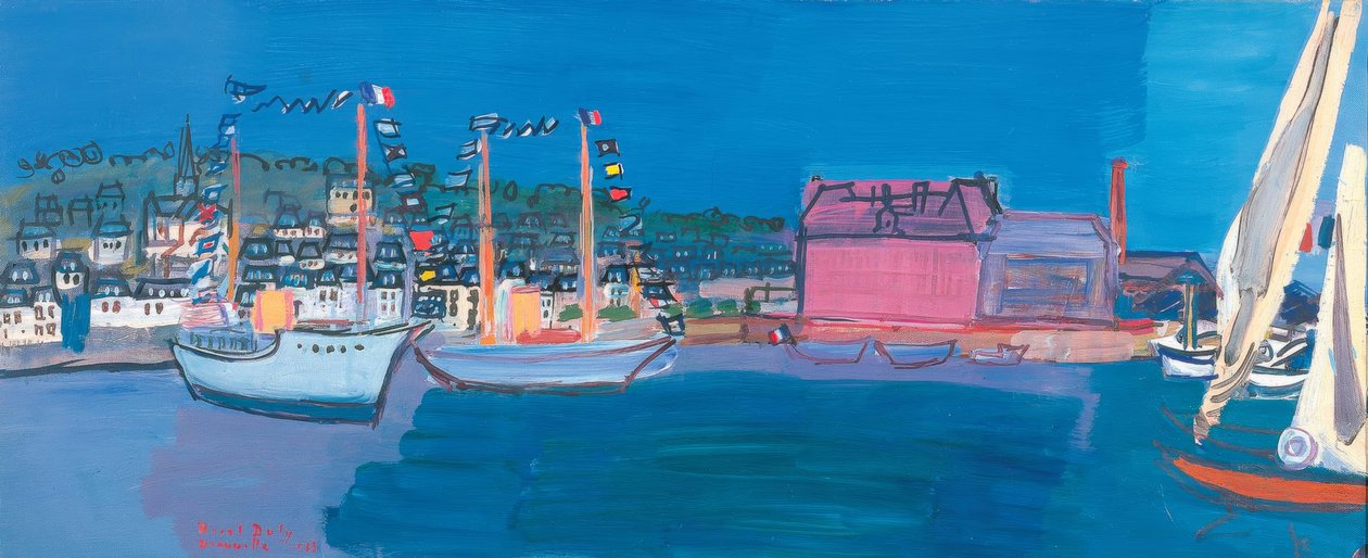 Boats, Sea, Little Flags, Houses, Little Port, Dock, Sails by Raoul Dufy