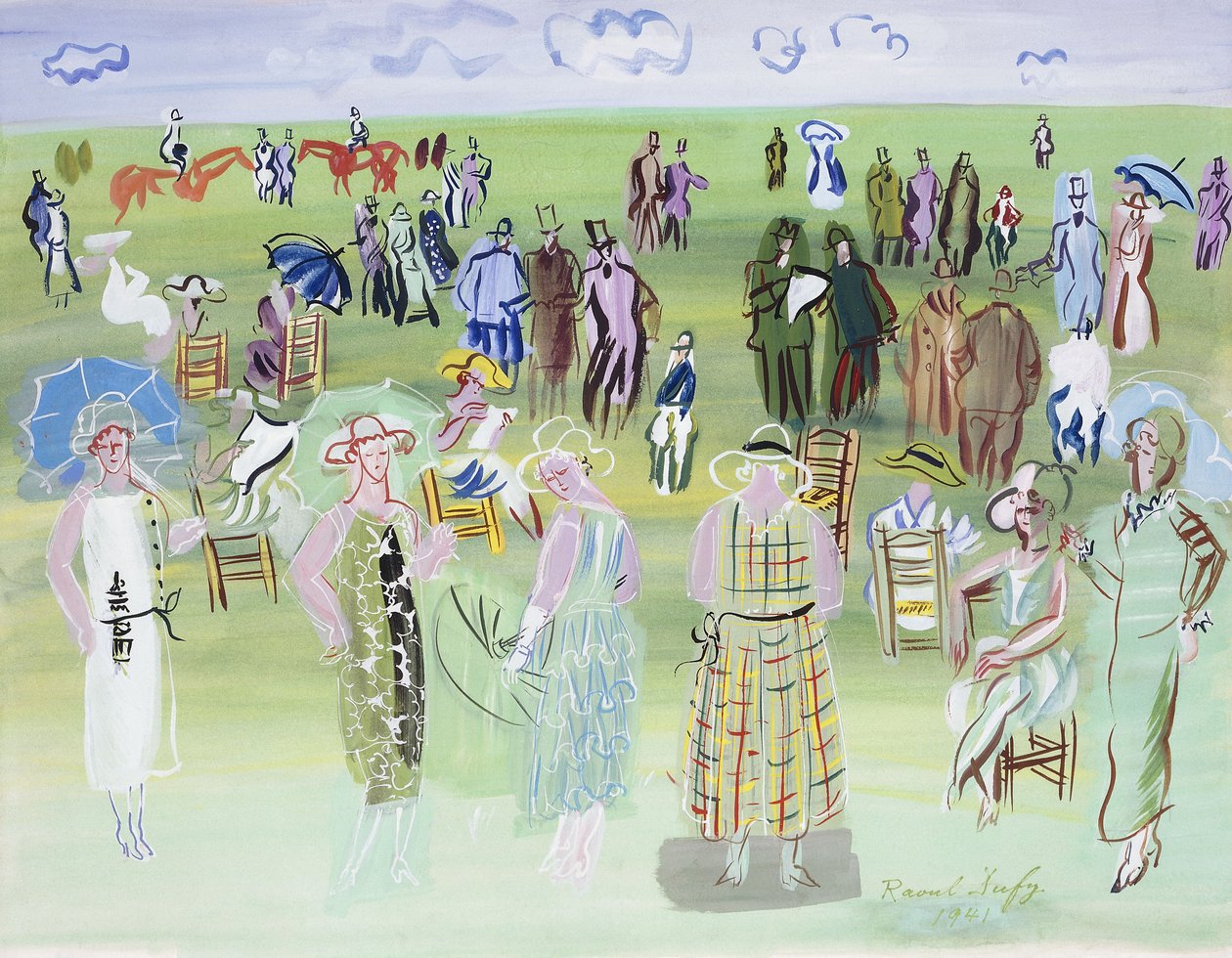 Poiret Mannequins at the Races, with Blue Umbrellas