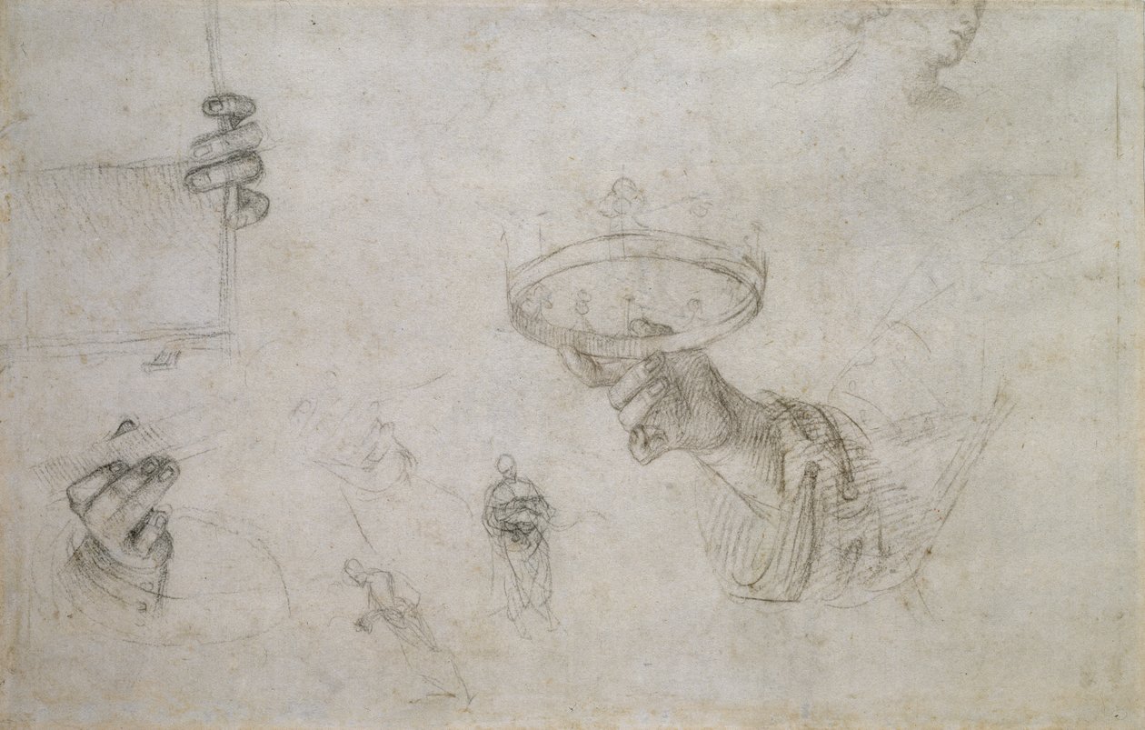 Hand Holding a Crown, and Other Studies for the Coronation of St Nicholas of Tolentino by Raffaello Sanzio Raphael