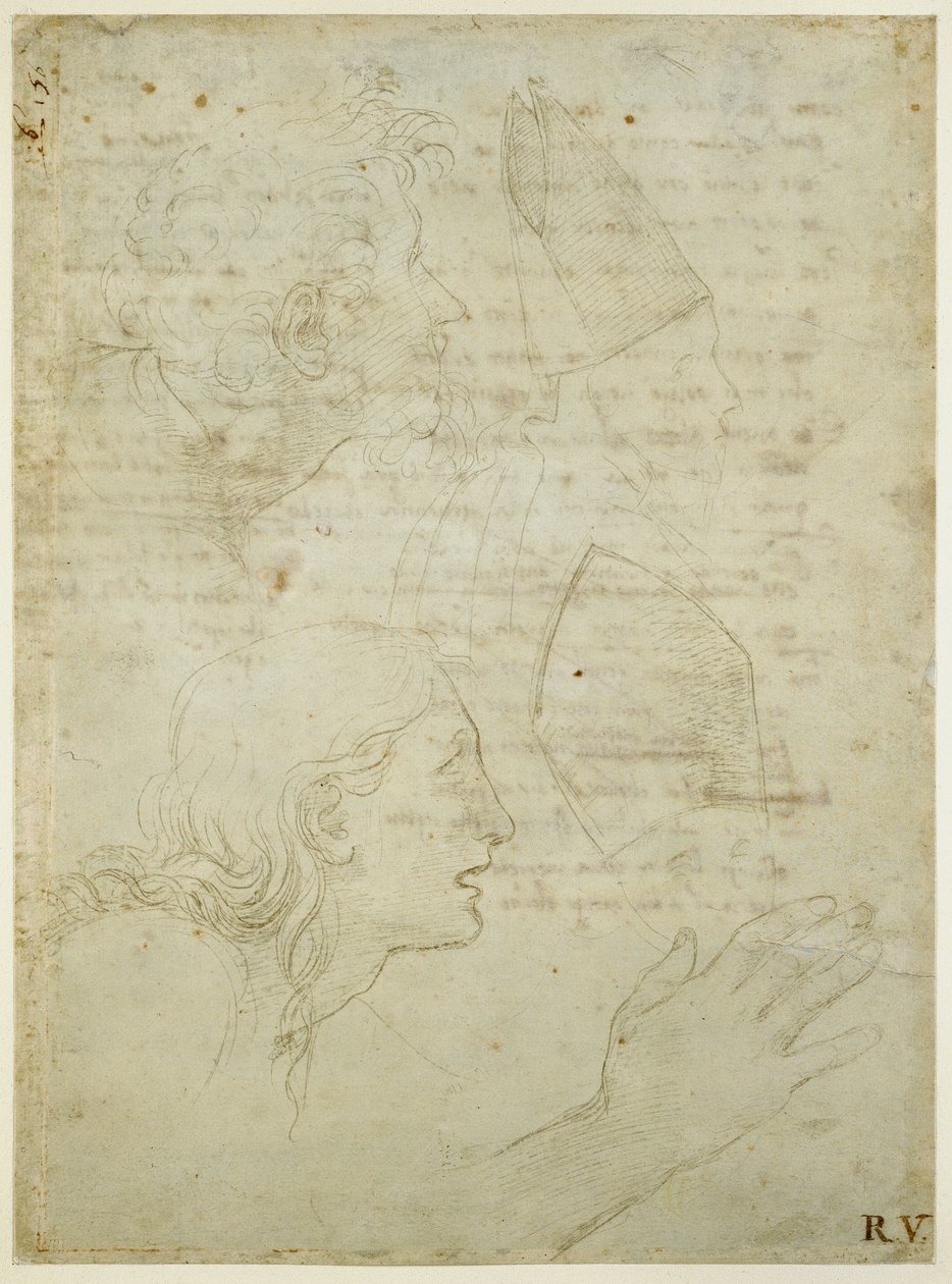 Studies of a Head and a Hand (recto). Rough Draft of the Sonnets 