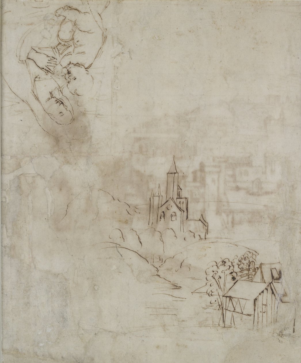 Verso: Slight Sketch of the Virgin Suckling the Christ Child, and Another of a Landscape for the Pala Colonna by Raffaello Sanzio Raphael