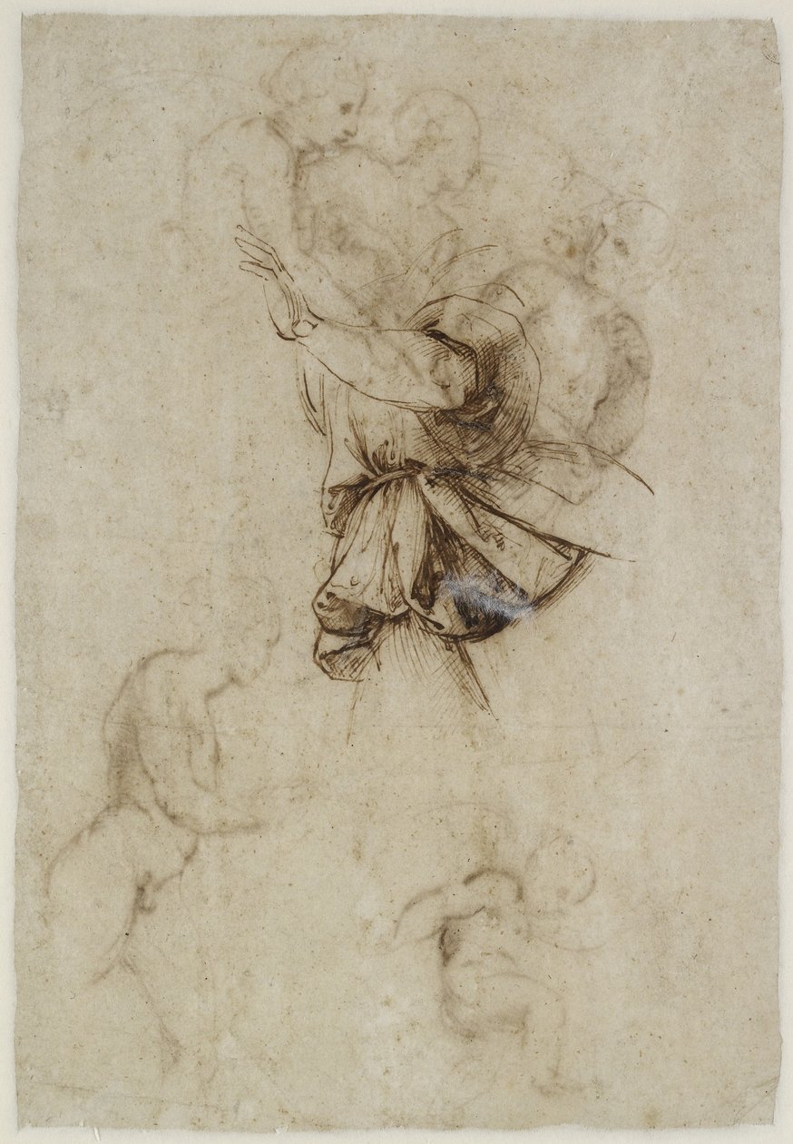 Verso: Study of the Garment of an Angel by Raffaello Sanzio Raphael